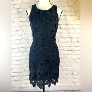 ASTR Black Floral Embroidered Mini Dress Lace size XS Boho Bodycon Sleeveless